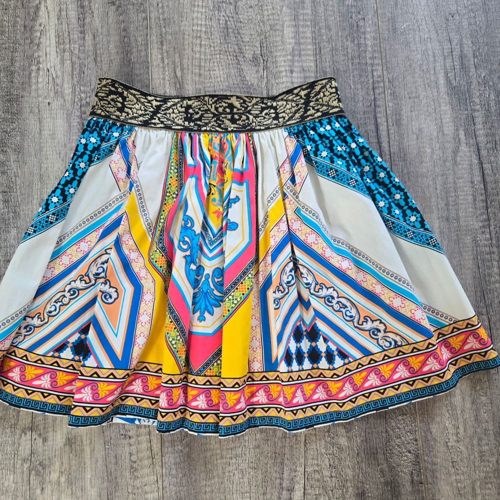 Flying Tomato Women Multi Color Scarf Print Mini Skirt IK5958 Small Cotton